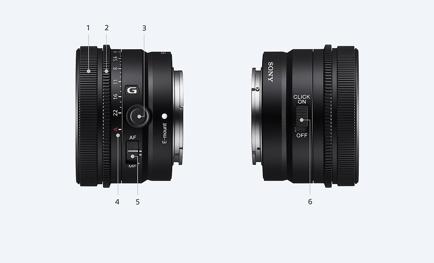 Product images of SEL50F25G showing position of each part