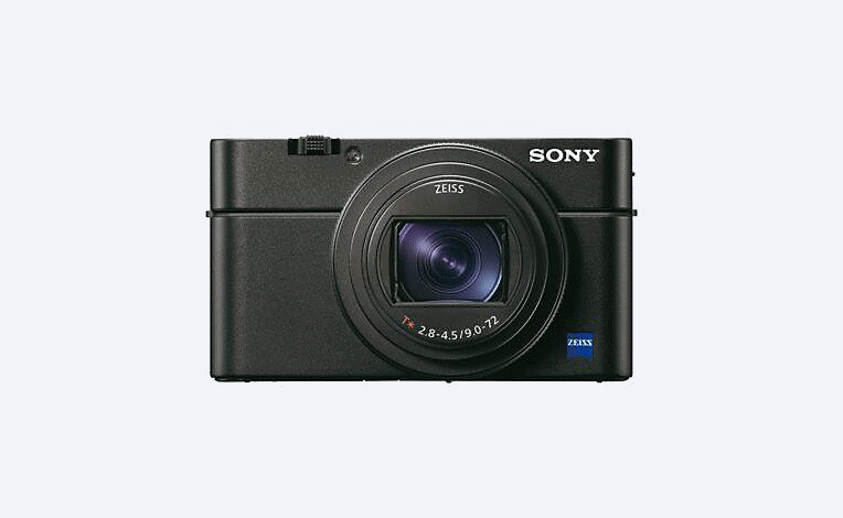 Vista frontal da câmara compacta Sony DSC-RX100M6