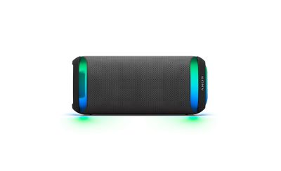 Image of the SRS-XV800 Wireless Party Speaker lying horizontally with green and blue ambient lighting