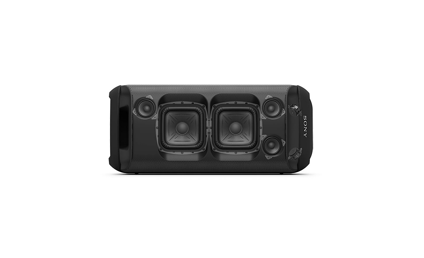 Image of the SRS-XV800 Wireless Party Speaker lying horizontally without grille, displaying the internal speaker configuration