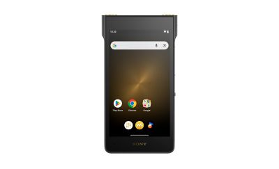 Bild framifrån av Sony NW-WM1AM3, skärm som visar genvägar på Android-startskärmen
