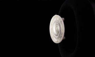 White driver unit detail on a black background