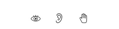 Simple icon images of an eye, an ear and a hand