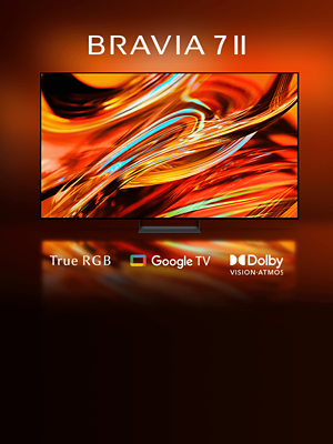 Televízor BRAVIA 7 II zobrazujúci žiarivý oranžový abstraktný vzor s True RGB, Google TV a Dolby Vision-Atmos