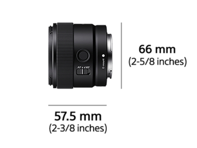 Vista del costado izquierdo de la lente que muestra las dimensiones