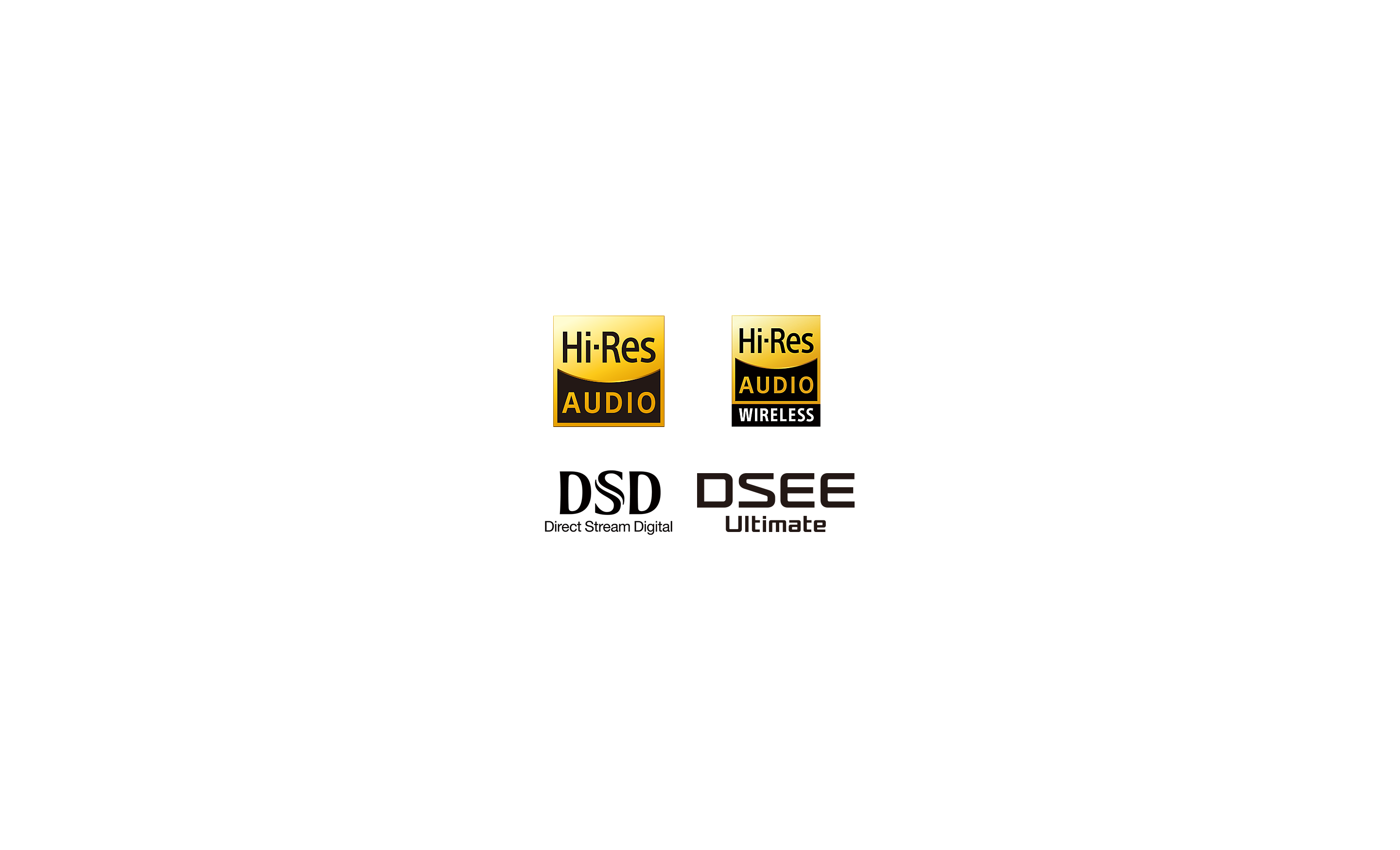 High-Res Audio, High-Res Audio WIRELESS, DSD & DSEE logo's.