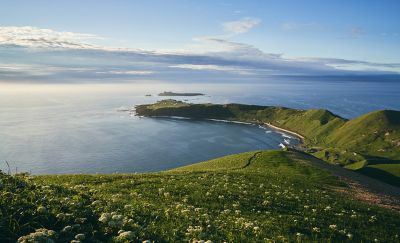 A photograph of a cape taken on Rebun Island.