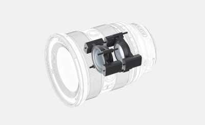 Diagrama de las ubicaciones internas de los actuadores empleados para el FE de 16-35 mm F2.8 GM, con 4 grupos y 2 elementos