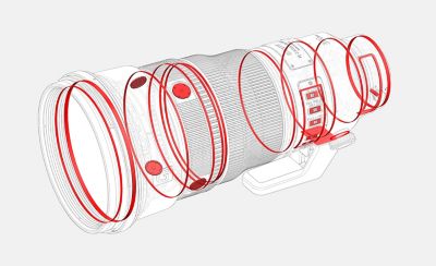 Ilustración que muestra el diseño del lente resistente al polvo y la humedad