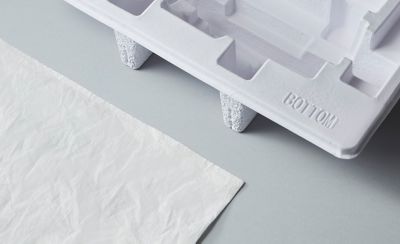 Image showing packaging tray and sheet made of paper-based material