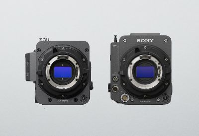 Product image showing front views, without lenses, of BURANO (left) and VENICE 2 (right) camera bodies