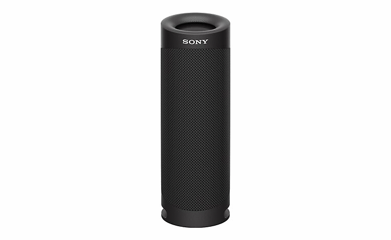 Diagonaal aanzicht van SRS-XB23 zwarte draagbare speaker