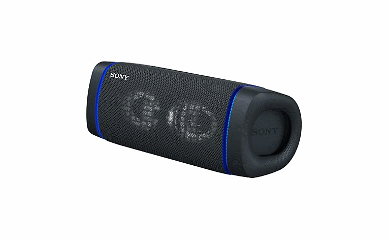 Diagonaal aanzicht van SRS-XB33 blauwe draagbare speaker