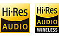 Gambar logo Hi-Res Audio dan Hi-Res Audio Wireless.